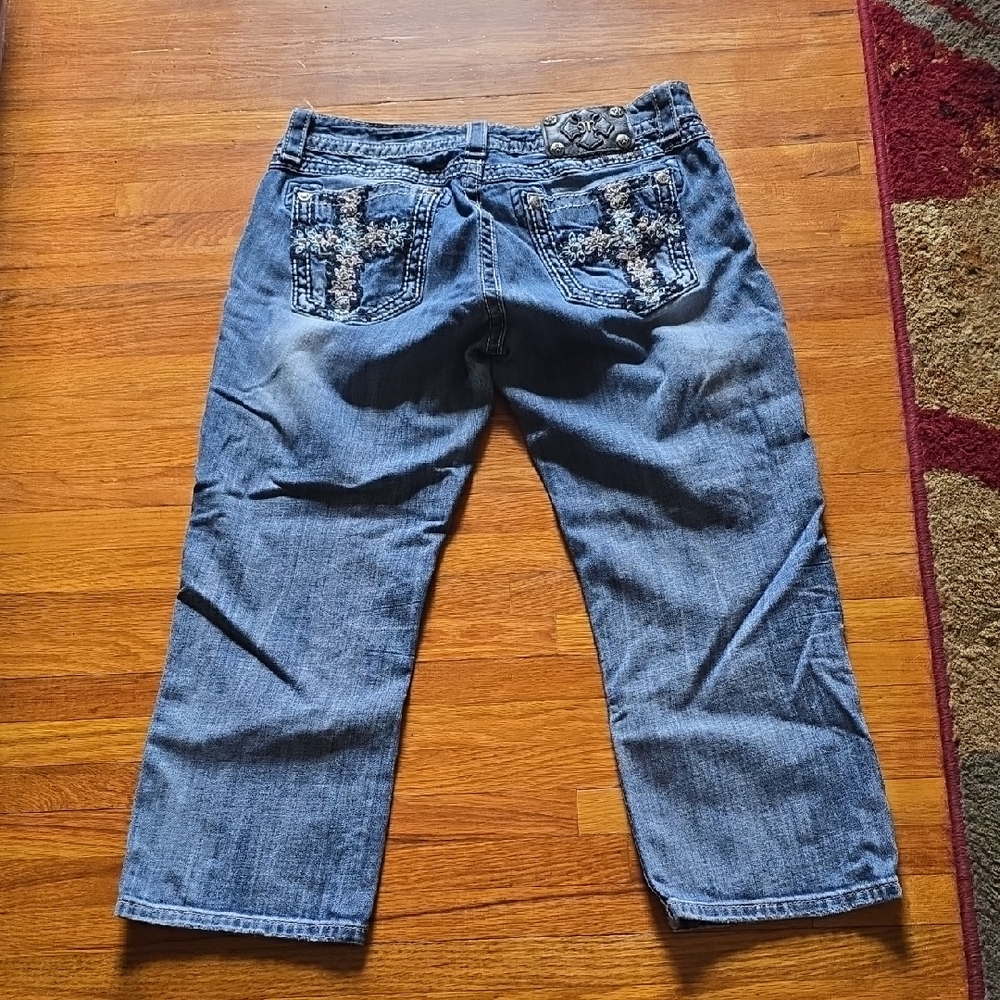 Miss Me Blue Cropped Jeans with Embellished Pockets